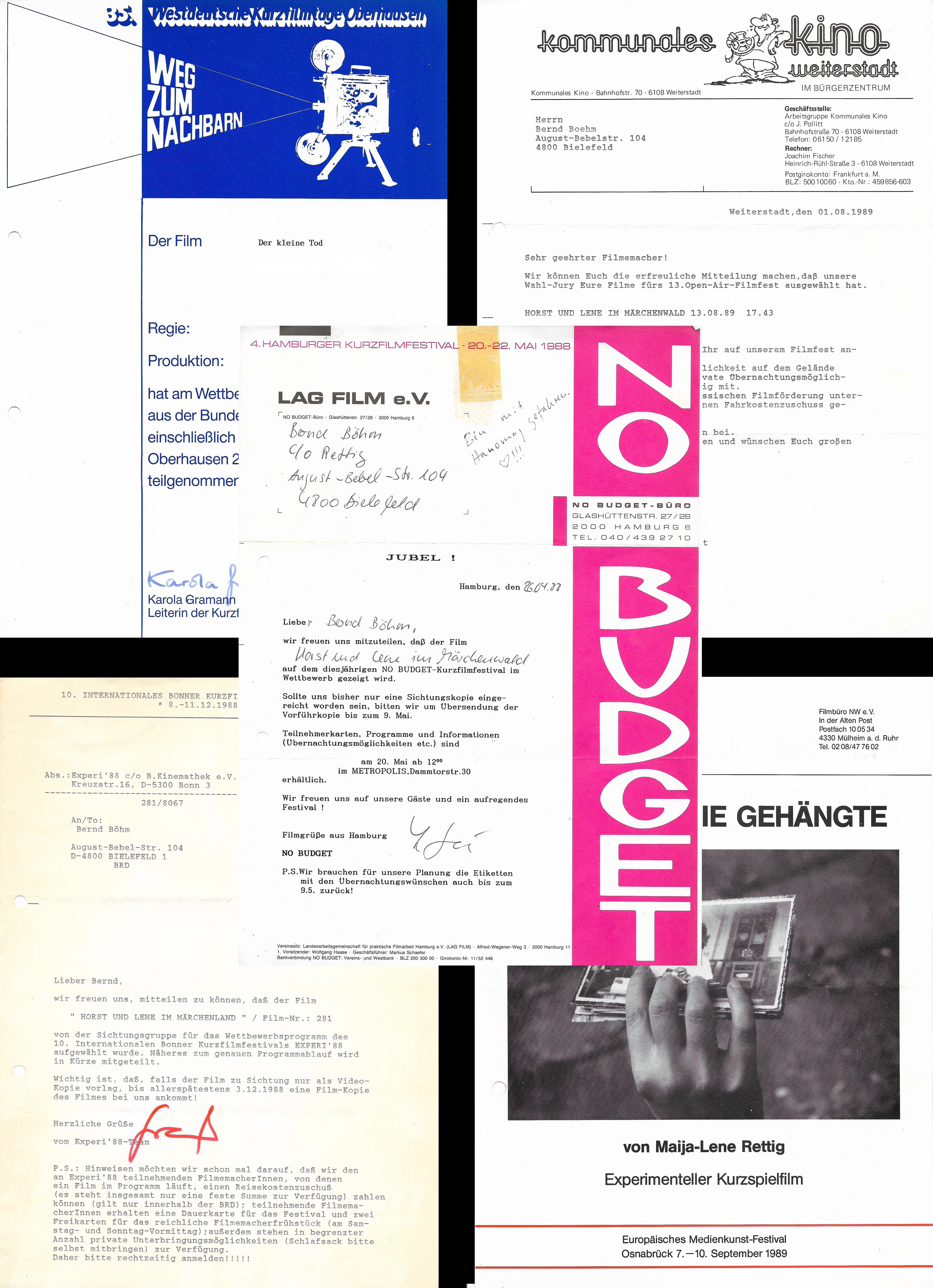 Several experimental film festival letters